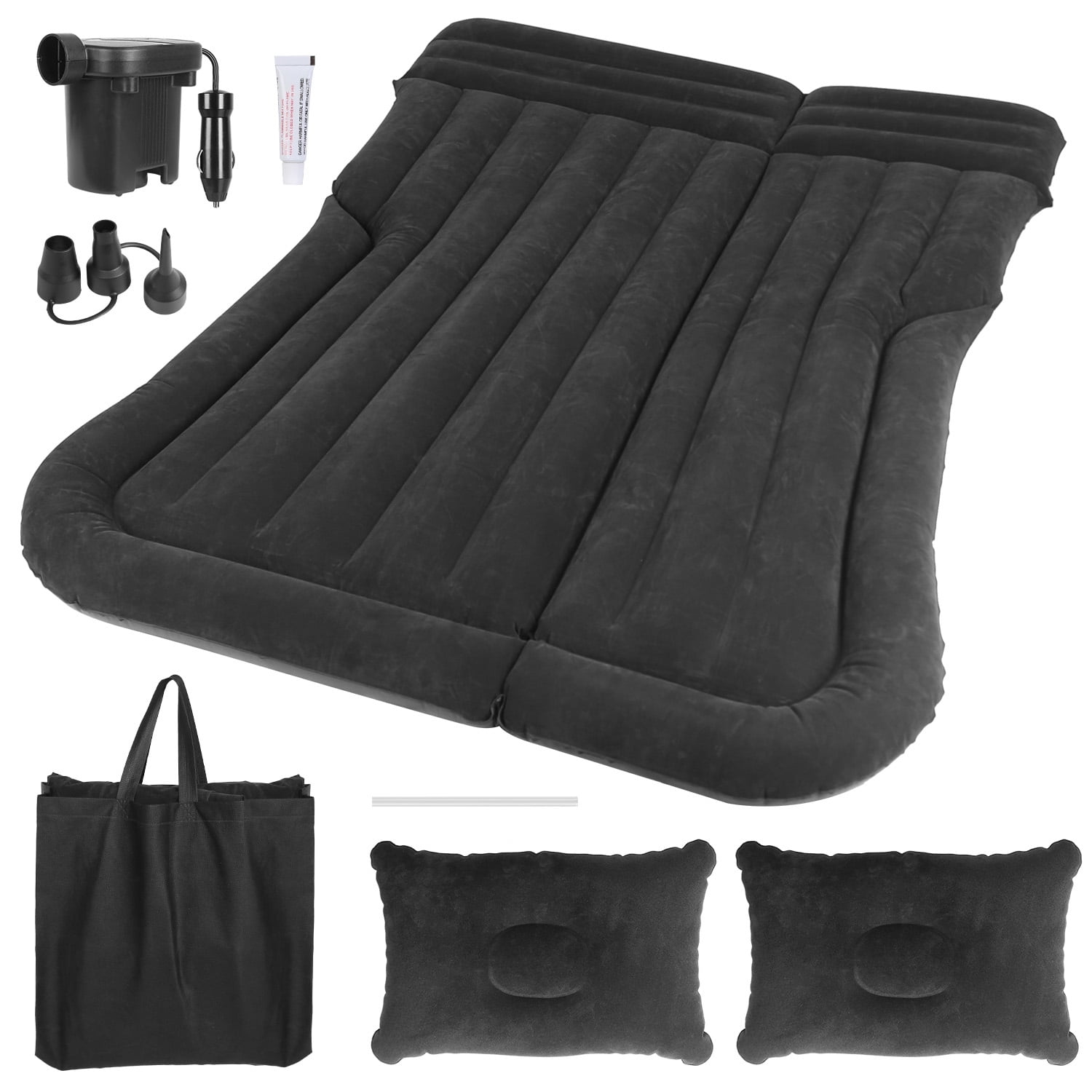 130x175x12.5cm/51.18x68.89x4.92in SUV Air Mattress Thickened Camping Bed Cushion with Pillow Air Pump Storage Bag PVC Flocked Car Bed for Home Car Travel Camping (black)