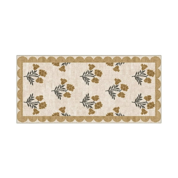 130x60cm Floral Entry Rug - Small Washable Indoor Outdoor Mats for Front Door Non- Porch Rug Beige Vintage Farmhouse Throw Rugs for Living Room Bedroom Entryway Kitchen Office Porch Decor