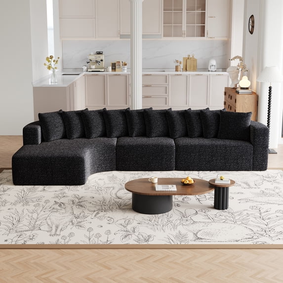 131.1-inch Chenille Sectional Sofa Set, Modern Cloud-Shaped Curved Sofa, Includes 10 Pillows, Living Room Fabric Corner Sofa, L-Shaped Modular Sofa (Left Chaise)