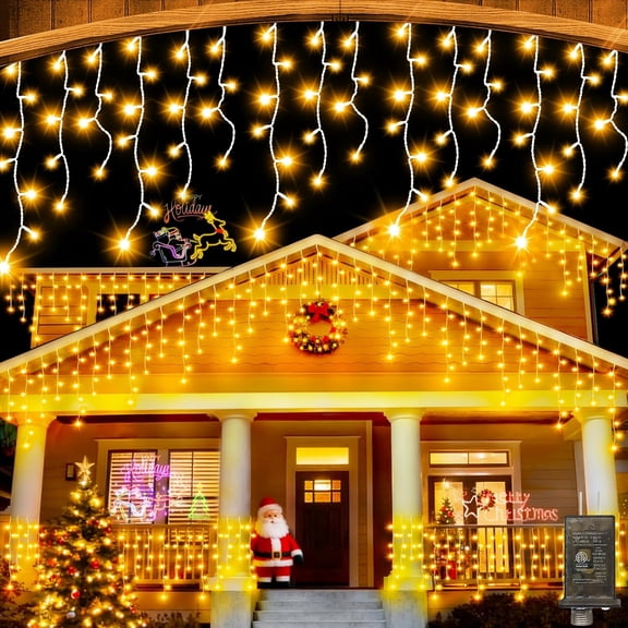 131 FT 1280 Christmas Lights Outdoor Decorations Long Clear Wire String Lights Plug in 240 Drops 8 Modes Memory Timer Curtain Fairy Lights for Holiday Wedding Party-Warm White