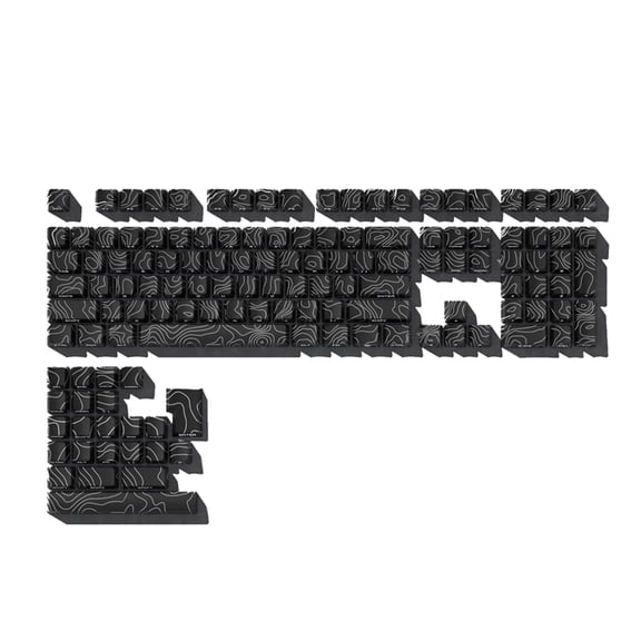131 Keys PBT Keycaps Set Thermally Sublimated Side Engraved Transparent Keycaps for Gaming Keyboard Black