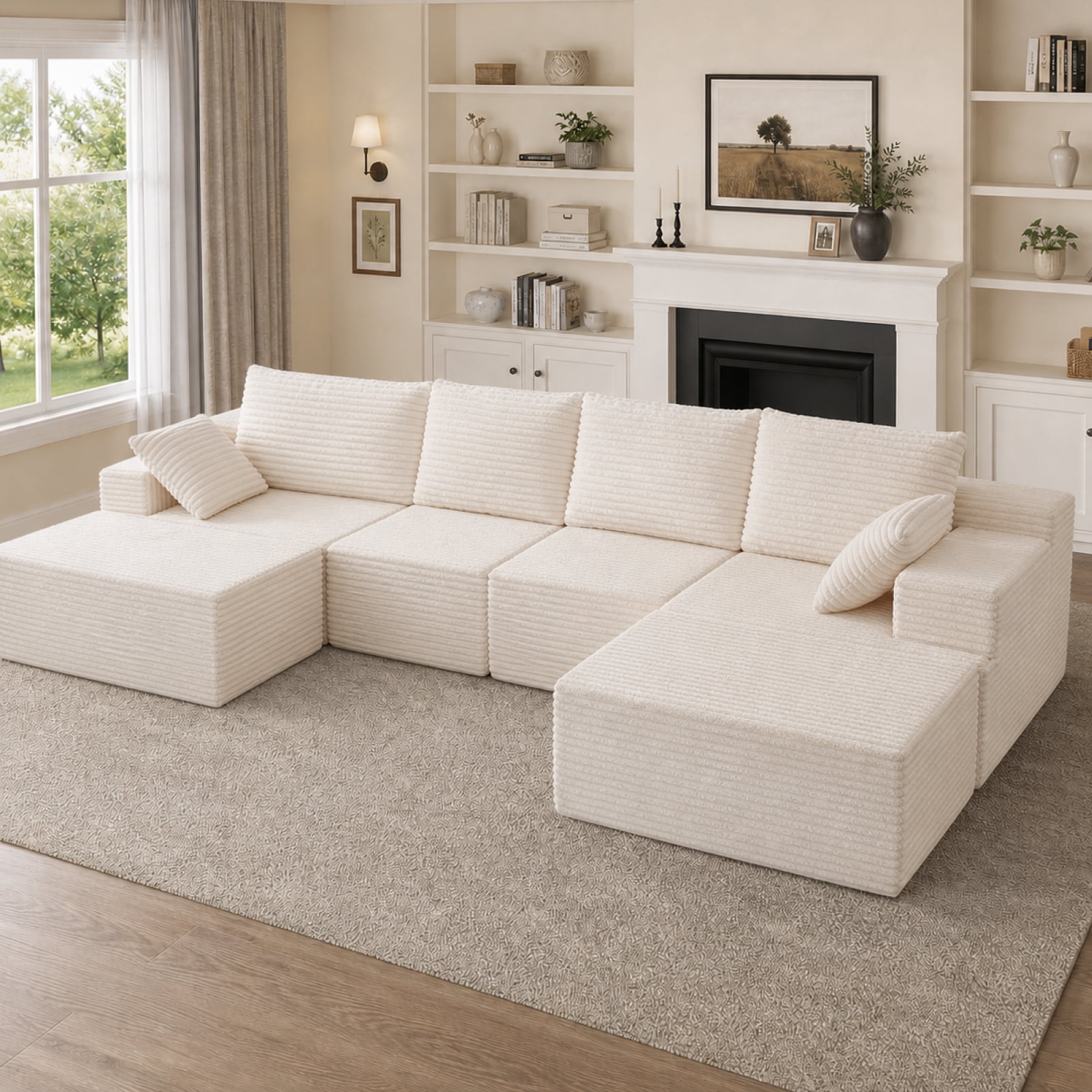 131" Oversized U Shaped Boneless Modular Sectional Sofa with 2 Ottoman and 6 Pillows