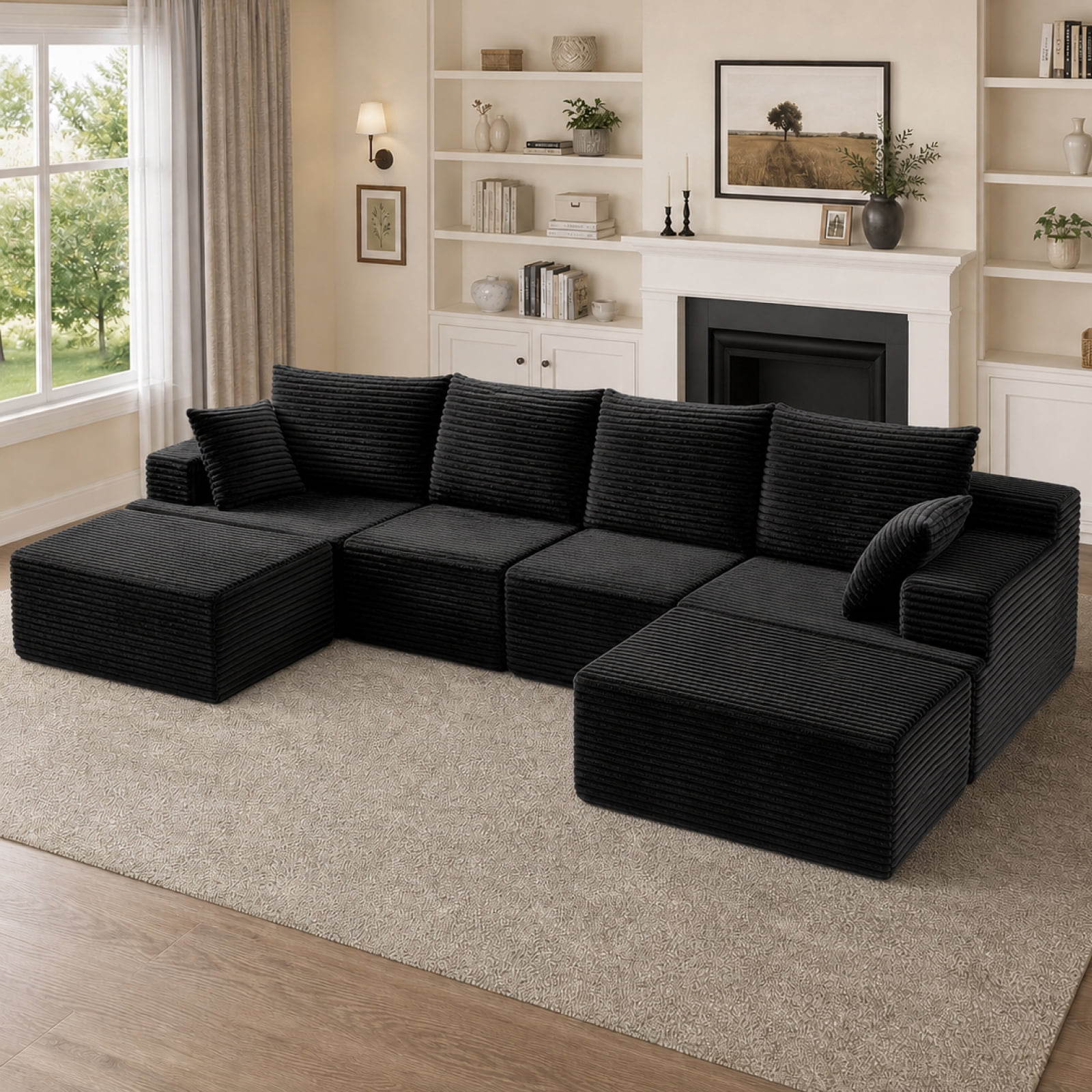 131" Oversized U Shaped Boneless Modular Sectional Sofa with 2 Ottoman and 6 Pillows