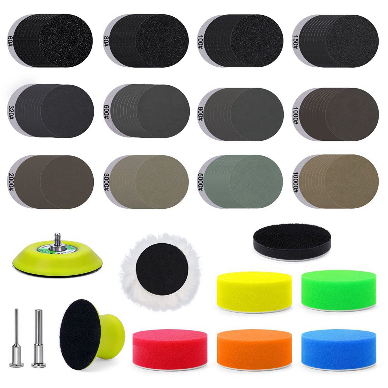 3 Inch Sanding Disc Drill Polishing Kit Sanding Attachment, 158 Pcs Wet Dry Car Headlight Restoration Kit Hook And Loop Sandpaper With 1/4" Shank - View #9