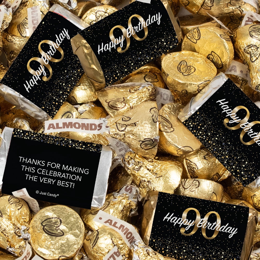 124 Pcs 90th Birthday Candy Party Favors Hershey's Miniatures & Gold Almond Kisses (1.52 lbs)