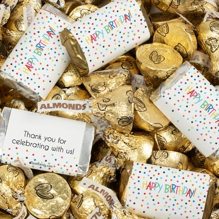 128 Pcs Birthday Candy Party Favors Hershey's Miniatures & Gold Almond Kisses (1.58 lbs) - Dots
