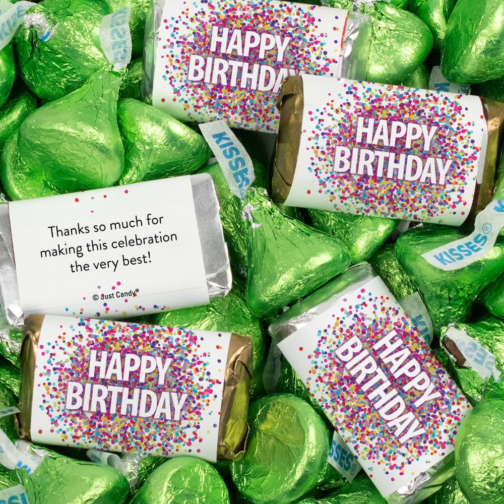 131 Pcs Birthday Candy Party Favors Hershey's Miniatures and Light Green Kisses by Just Candy (1.65 lbs approx. 131 Pcs)