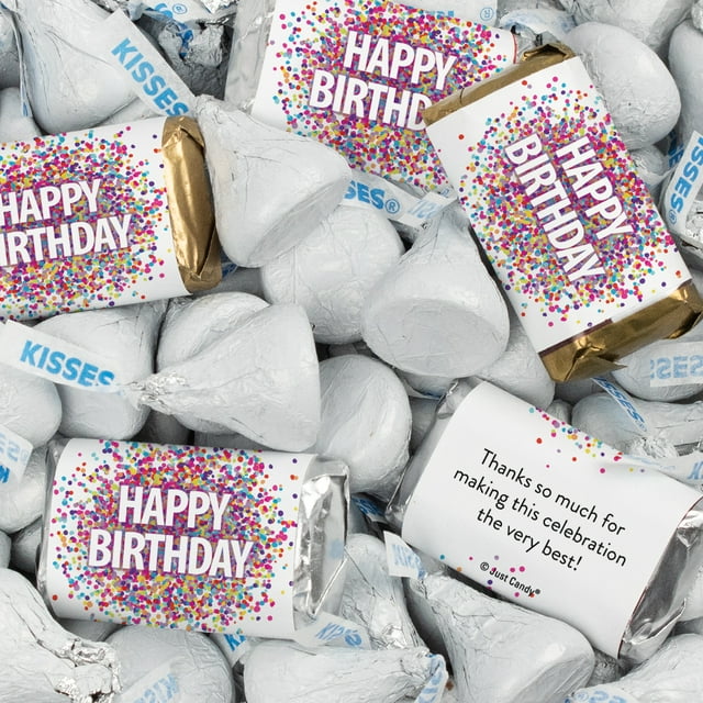131 Pcs Birthday Candy Party Favors Miniatures Chocolate & White Kisses (1.65 lbs, Approx. 131 Pcs)