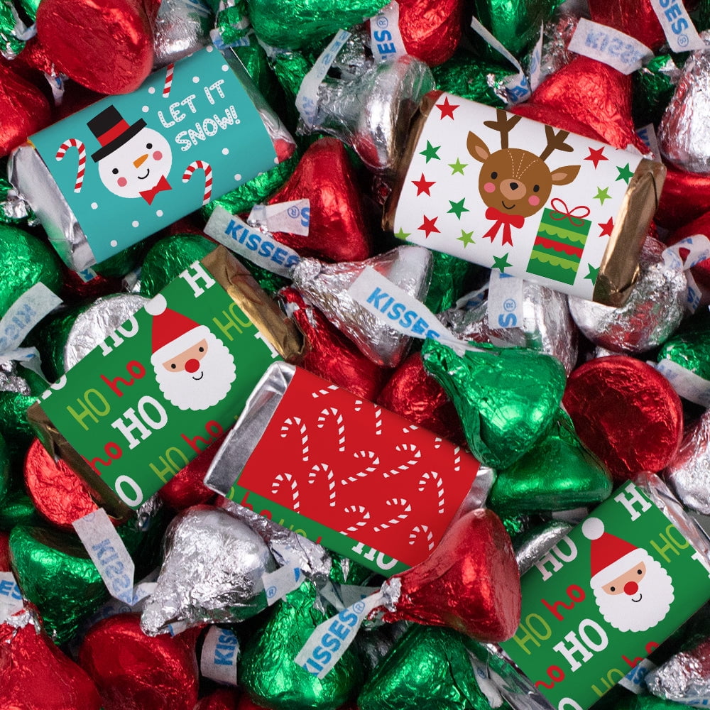 124 Pcs Christmas Candy Chocolate Party Favors Hershey's Miniatures & Kisses by Just Candy (1.5 lbs, Approx. 124 Pcs) - Santa, Reindeer & Snowman