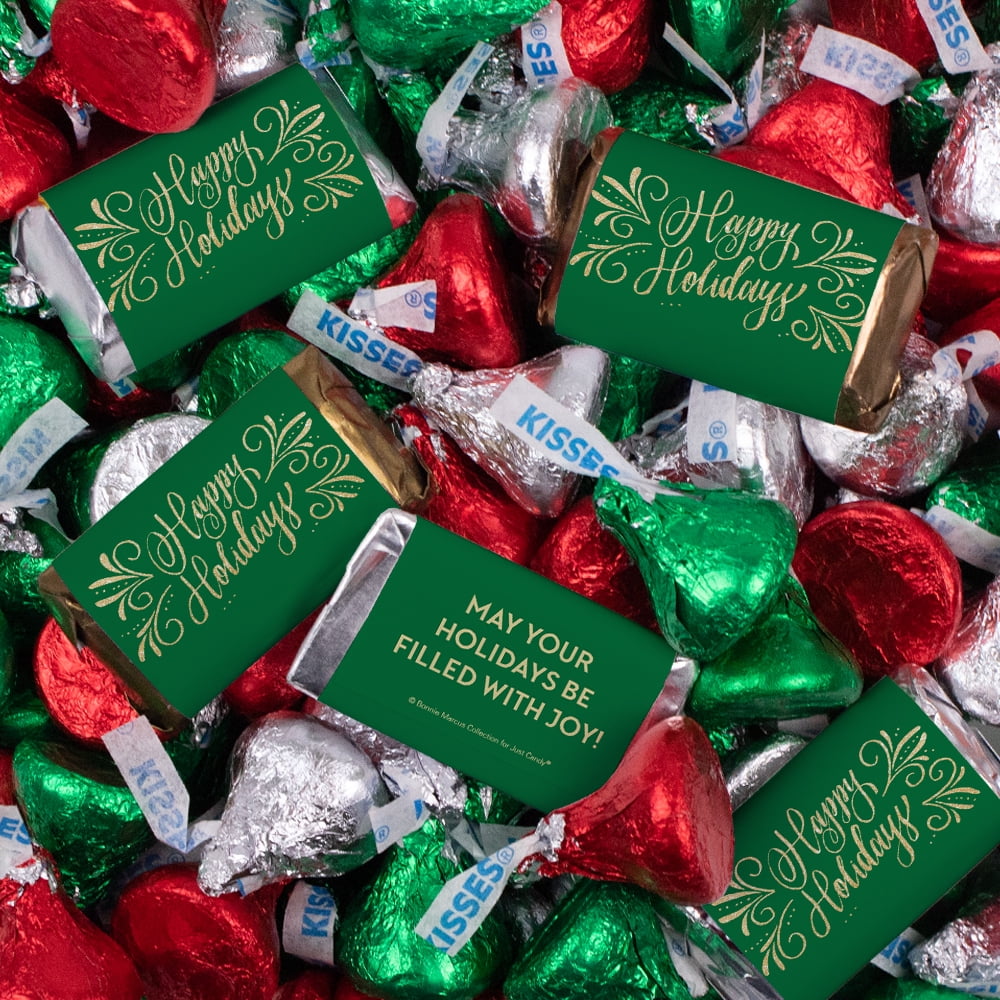 131 Pcs Christmas Candy Chocolate Party Favors Miniatures & Red, Green & Silver Kisses (1.65 lbs