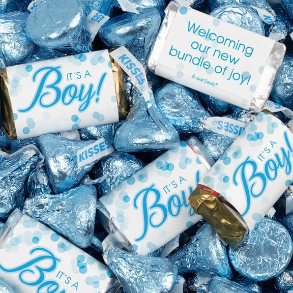 128 Pcs It's a Boy Baby Shower Candy Party Favors Miniatures & Blue Kisses (1.58 lbs, Approx. 128 Pcs)