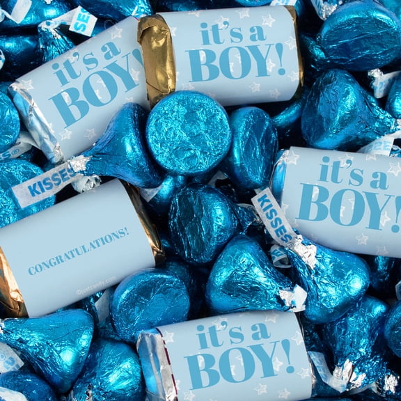 124 Pcs It's a Boy Baby Shower Candy Party Favors Miniatures & Light Blue Kisses (1.52 lbs, Approx. 124 Pcs)