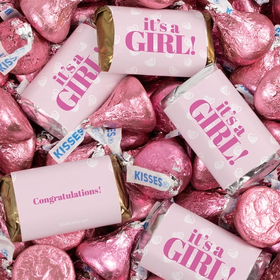 124 Pcs It's a Girl Baby Shower Candy Party Favors Miniatures & Pink Kisses (1.52 lbs, Approx. 124 Pcs)