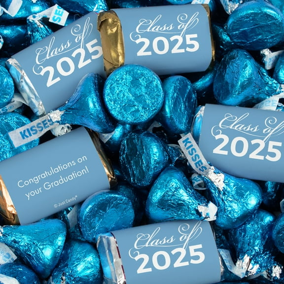 128 Pcs Light Blue Graduation Candy Party Favors Hershey's Miniatures and Light Blue Kisses by Just Candy (1.58 lbs approx. 128 Pcs)