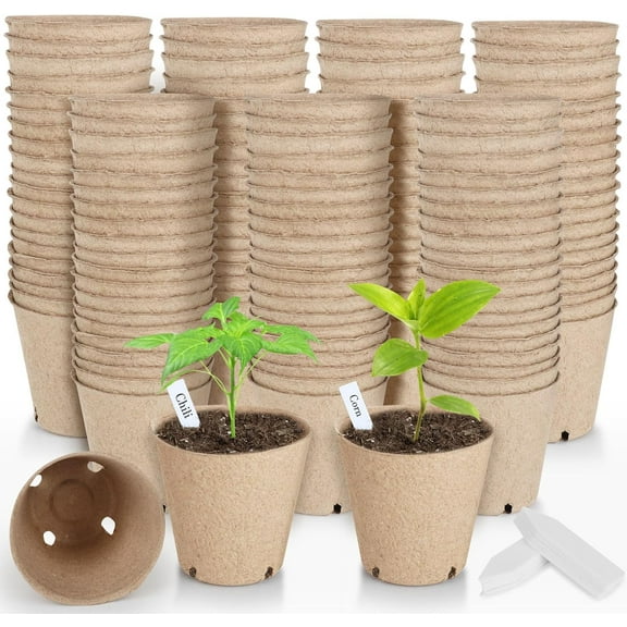 131 Pcs Organic Peat Pots, 3.15 Inch Nursery Pot, Round Plant Seedling Pots with Drainage Holes, Small Seed Starting Starter Tray Bulk, Garden Germination Container with 131 Planting Labels