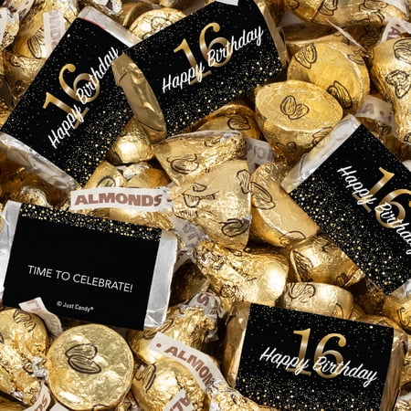 131 Pcs Sweet 16 Birthday Candy Party Favors Miniatures Chocolate & Gold Almond Kisses (1.65 lbs, Approx. 131 Pcs)