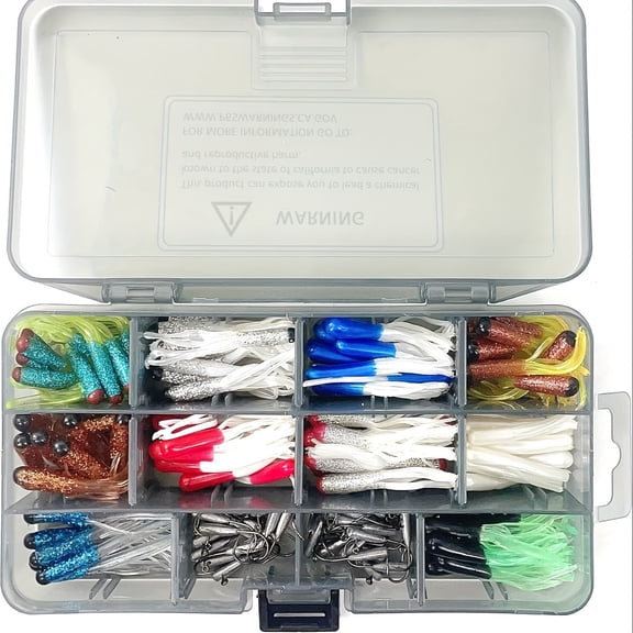 131-Piece Tube Jig Head Kit, Pre-Rigged Swimbaits Soft Plastic Tube Lures, Mixed Color Crappie Bass Fishing Hooks, Saltwater Freshwater PC Construction Tackle Set, Lead Compliant