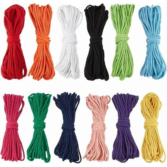 131 Yards/120M 12 Colors Natural Cotton Cording Colored Macrame Cord 3mm Soft Twist Yarn Waxed Sewing Twine String Threads Rope for DIY Crafts Artworks Hanging Knitting Supplies colorful DIY