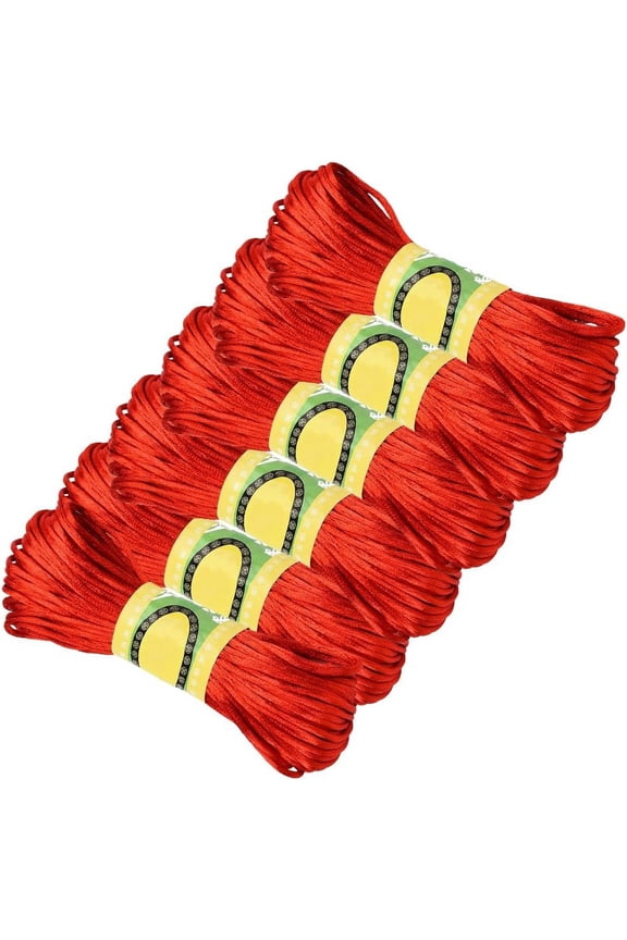 131 Yards 6 Bundles 2MM Red String Rattail Smooth Satin Silk Trim Cord Soild Nylon Kumihimo Round Korean Thread Bulk for DIY Sewing Making Jewelry Bracelet Beading Crafts Necklace DIY Supply