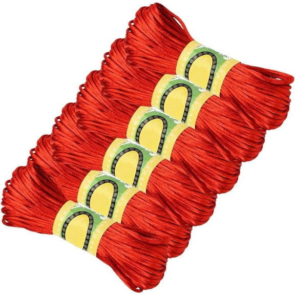 131 Yards 6 Bundles 2MM Red String Rattail Smooth Satin Silk Trim Cord Soild Nylon Kumihimo Round Korean Thread Bulk