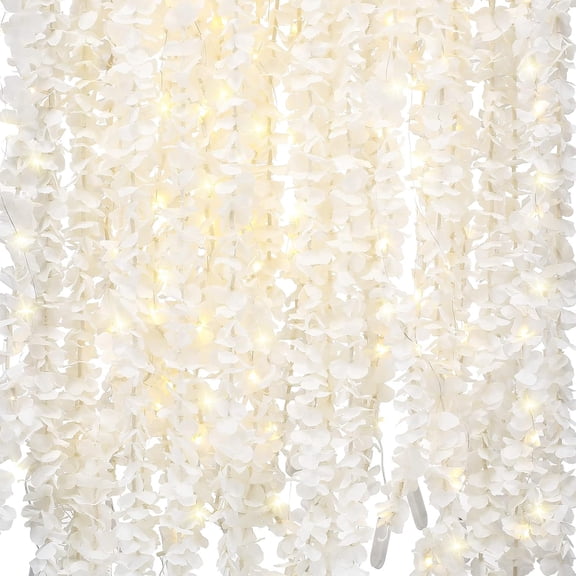 131 ft Artificial Wisteria Hanging Flowers Garlands with 10 Pcs LED Fairy Lights White Wisteria Hanging Flowers Decor for Home Outdoor Wedding Arch Garden Wall 20 Pcs