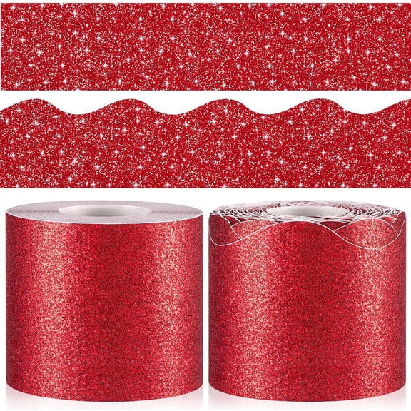131 ft Red Glitter Bulletin Board Border Scalloped Trim Classroom Bulletin Board Self-Adhesive Red Sticker Border for Back to School Classroom Home Office