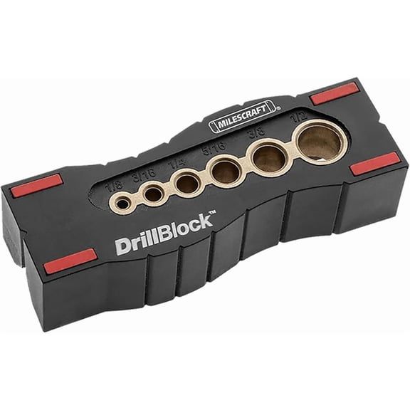 1312 Drill Block - Handheld Drilling Guide, Drilling Jig with Drill Guides for 6 of the Most Common Imperial Drill Bit Sizes, Precision Drilling Tool Accessory