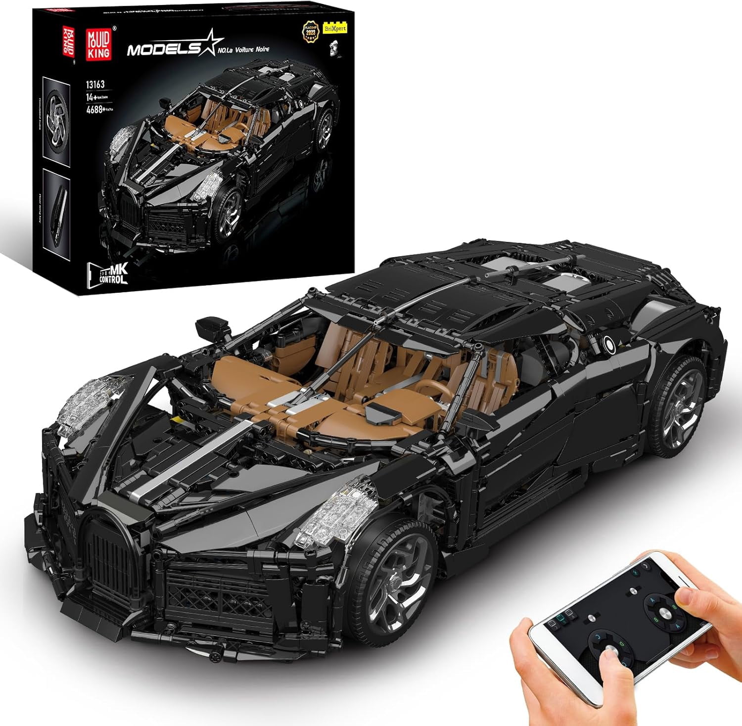 13163 MOC Sports Car Building Kits, Remote/APP Control 4688 Pieces Super Car Model Block Sets, Collectible Set for Adults