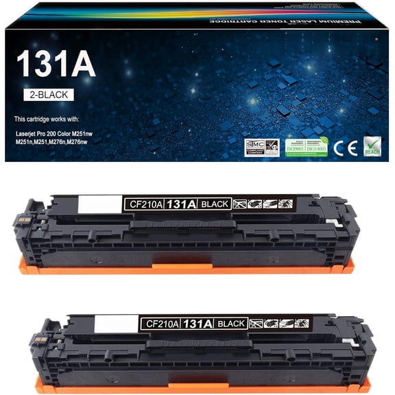 131A Black Toner Cartridge Replacement for HP 131A CF210A Works with HP LaserJet Pro 200 Color M251nw M251n M276n M276nw Printer (2 Pack )