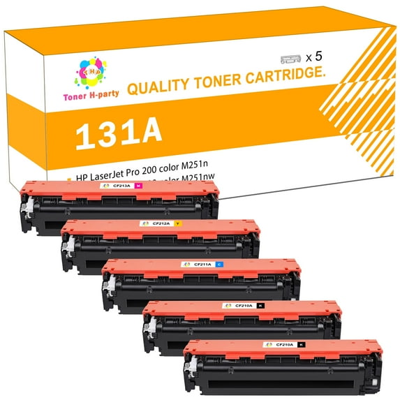 131A Toner Cartridge Compatible for HP 131A Toner Laserjet Pro 200 Color M251nw M251n MFP M276nw M276n CF210A CF211A CF212A CF213A Printer Ink (2*Black/Cyan/Yellow/Magenta, 5-Pack)
