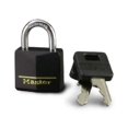 thumbnail image 1 of 131D 1-3/16 In. Solid-Brass Keyed Padlock, Black Covered Keyhead - Quantity 4, 1 of 1