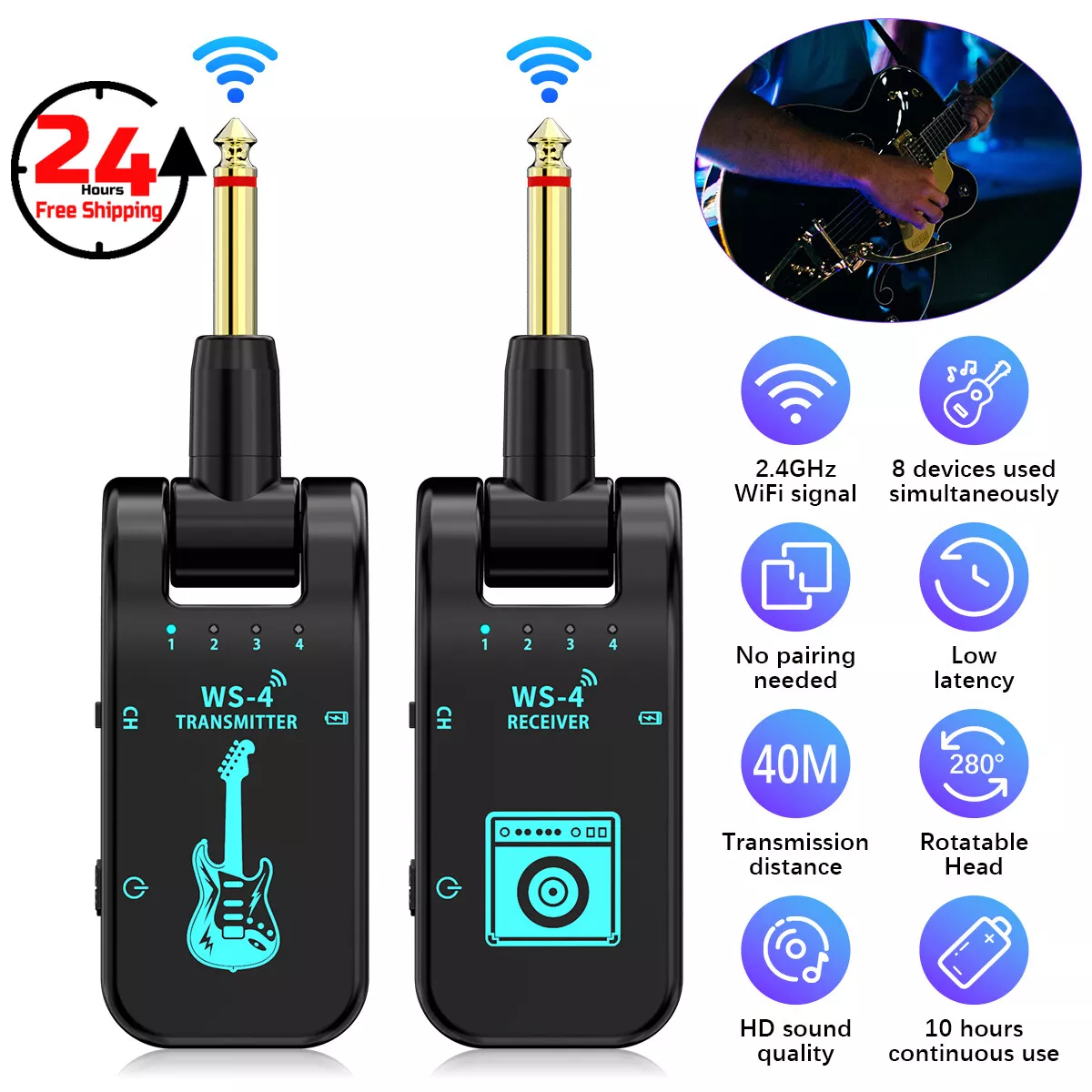 131Ft Wireless Guitar System Wireless Audio Electric Guitar Transmitter Receiver