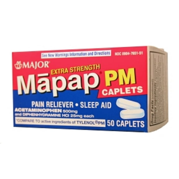 131MJRX MAJOR MAPAP PM CPLT ACETAMINOPHEN-500 MG Blue 50 CAPLETS UPC 309047651511 (PACK of 2)