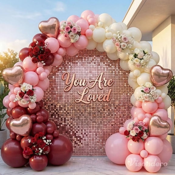 131Pcs Burgundy Red and Pink Balloon Arch Kit with Ivory & Rose Gold Heart Foil Balloons for Happy Birthday, Valentine's Day Decorations, Mother's Day, Wedding, Proposal Party Backdrop