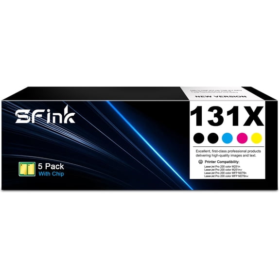 131X 131A Toner Cartridge 5-Pack Compatible for HP131X 131A for LaserJet Pro 200 Color M251n M251nw MFP M276n M276nw Pritner (2*Black/1*Cyan/1*Yellow/1*Magenta)