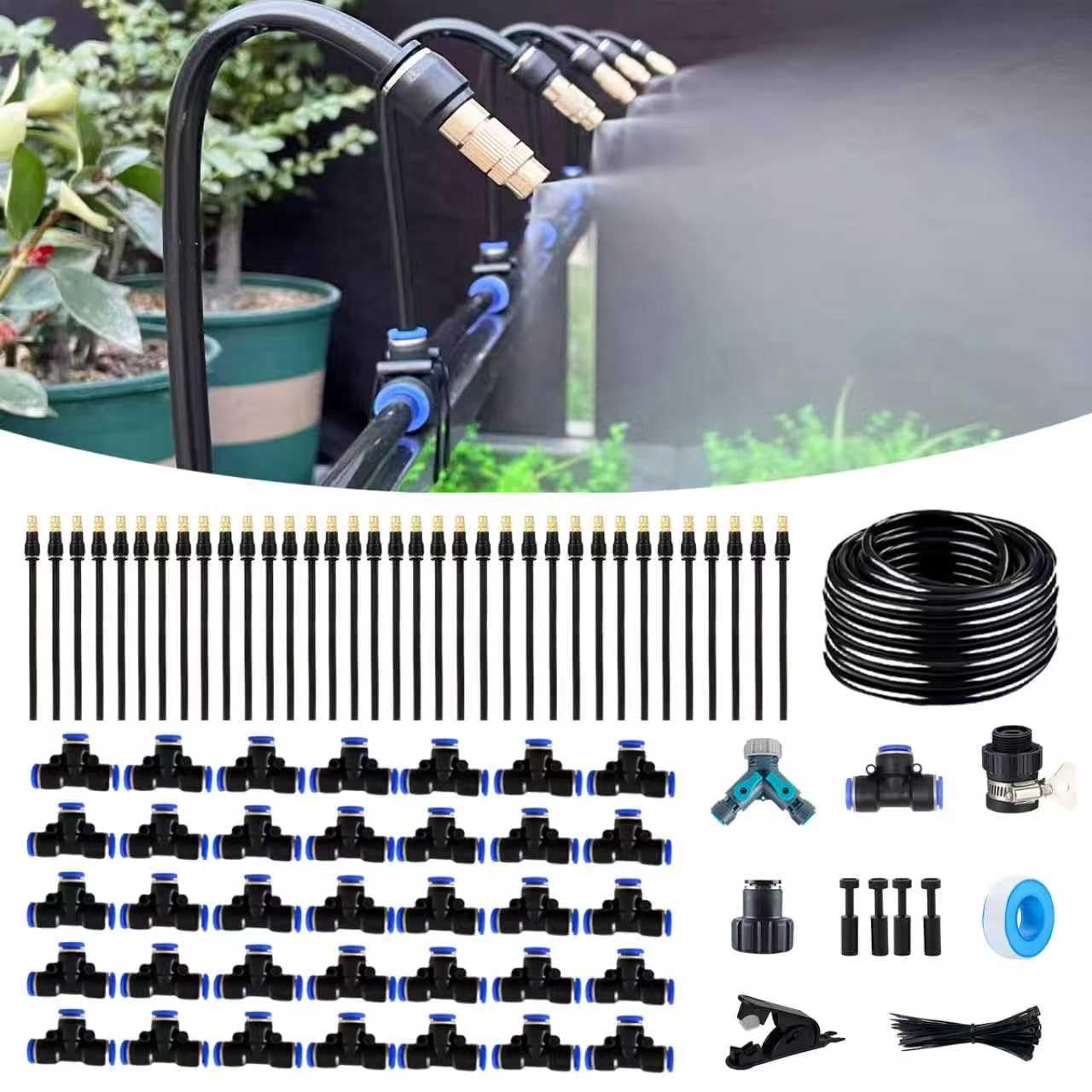 131ft Drip Irrigation Kit  Automatic Garden Watering System With Tool-free Quick Connectors 360° Bending Droppers & Copper Misting Nozzles For Greenhouse Patio Lawn Vegetable Garden. (40m)