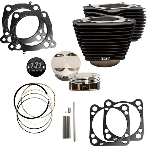 131in. Stroker Cylinder and Piston Kit with Non-Highlighted Cylinder Fins, Wrinkle Black