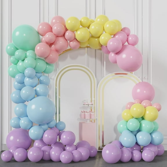 131pcs Colourful Macaron Balloon Arch Kit, 5/10/18inch Pastel Latex Balloons Set, Birthdays Balloon Decoration, Macaron Party Decoration