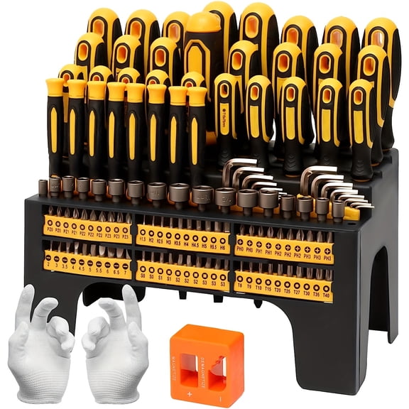131pcs Magnetic Screwdriver Set with Plastic Ranking, Includes Precision screwdriver and Pick & Hook, Ratchet Driver and Hex key, DIY Tools for Men Tools Gift, Without Battery
