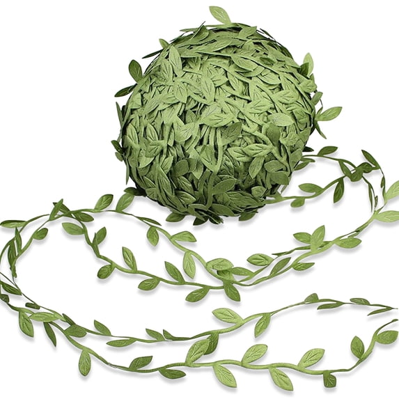 132 Ft Leaf Ribbon, Artificial Vines Leaves String, DIY Craft Wreath Foliage, Olive Green Leaves Leaf Trim Gift Ribbon, Home Greenery
