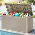 thumbnail image 1 of 90Gallon Outdoor Storage Box, Seizeen PE Rattan Patio Deck Box with Handles, Khaki Maze Storage for Outside Furniture Cushions Toys Garden Pool, Maximum Load 485LBS, 1 of 9