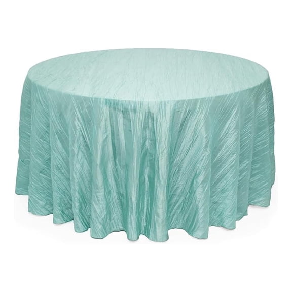 - 132 Inch Round Crinkle Taffeta Tablecloth - Robin Egg, Crushed Shiny Dining Table Cloth for Wedding Party Birthday Baby Bridal Shower