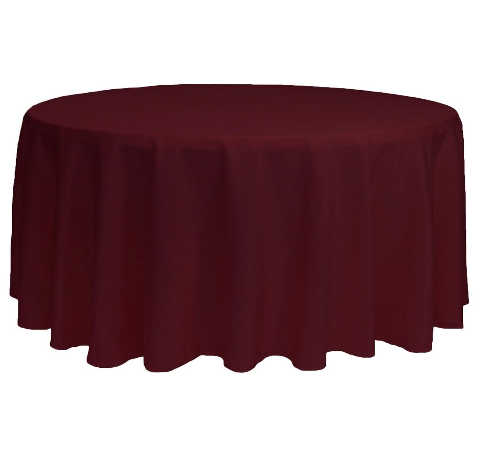  132 Inch Round Premium Polyester Tablecloth Burgundy, Linen Table