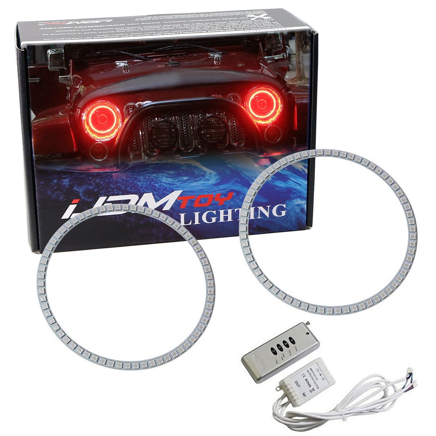 132-LED RGB Multi-Color LED Angel Eyes Halo Rings For Jeep Wrangler JK ...