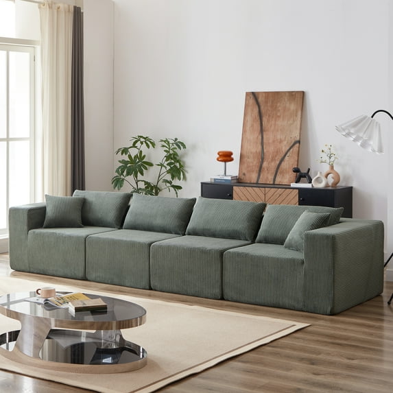 132" Minimalist Corduroy Modular Sectional Sofa, 4 Pcs Free Combination Floor Couch Set, Foam-Filled Compressed Sofa, for Living Room, Bedroom, 4 Available Color