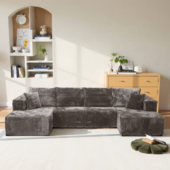 132" Modern Corduroy Boneless Sectional Couch,Oversized U-Shaped Modular Sectional Sofa with Double Chaise, Large Sectional Couches for living Room, No Assembly Required,Khaki