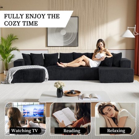 132'' Modular Sectional Couch, Modern U-Shaped Floor Sofa with Double Chaise Lounge, Comfy Corduroy Fabric Couch, Upholstered Corner Free Combination Sofa