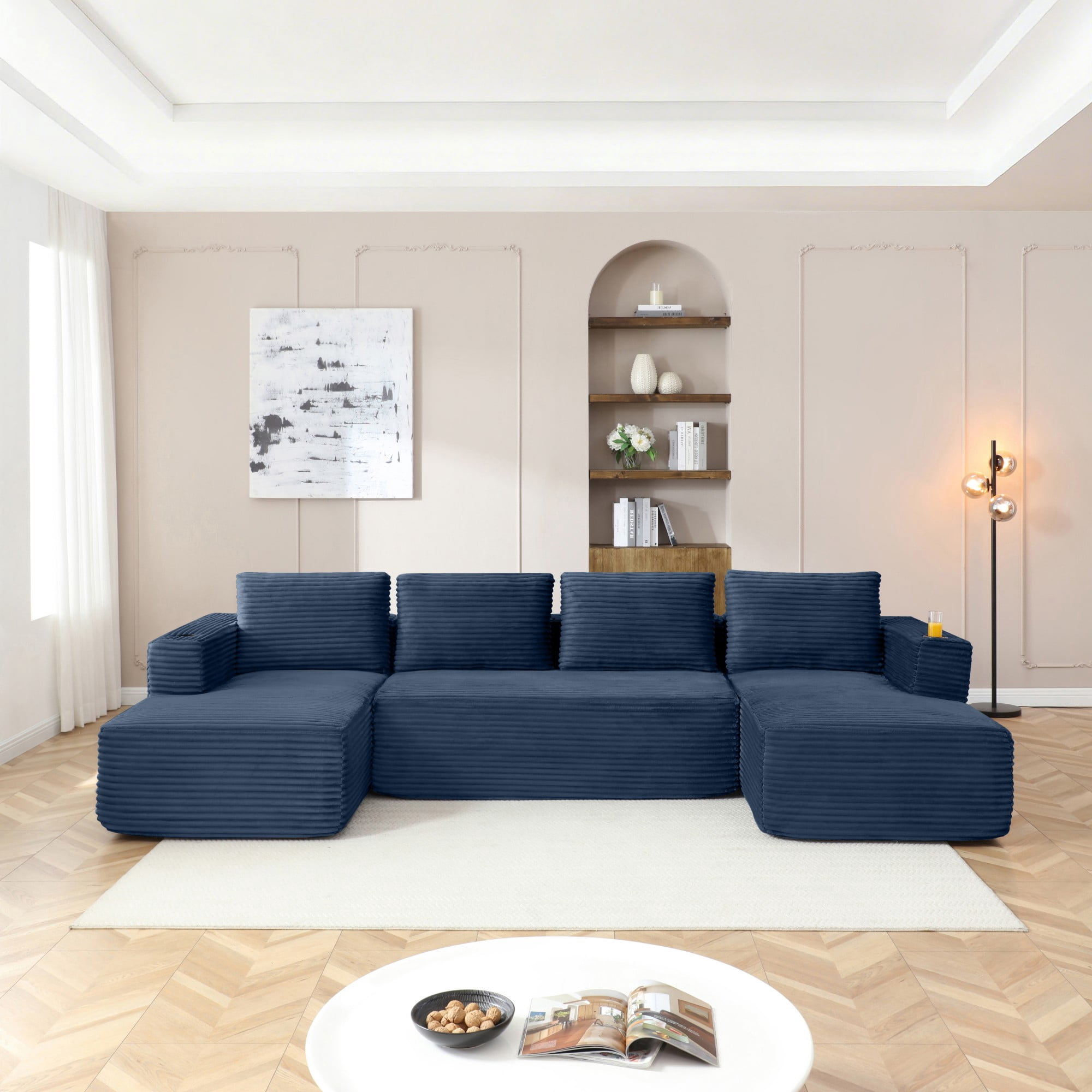 132" Oversized Cloud Boneless Sofa Couch with Chaise, Modern Corduroy U ...