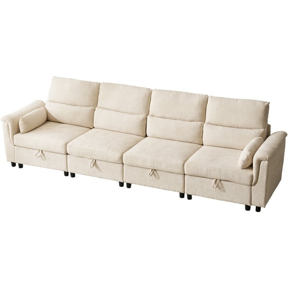 Oversized Modern Cloud Sectional Sofa, Modular with Storage and Extra Deep Seat, Chenille 4-Seater, Beige