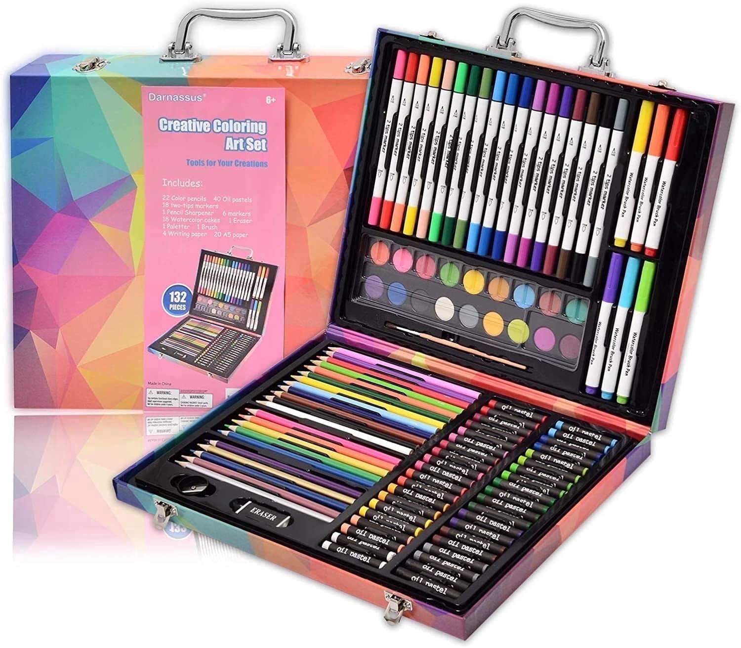 132 Piece Art Set, Inspiration Art Case Coloring Set, Deluxe Professional Color Set, Art Kit Gift for Age 4-12, with Compact Portable Case